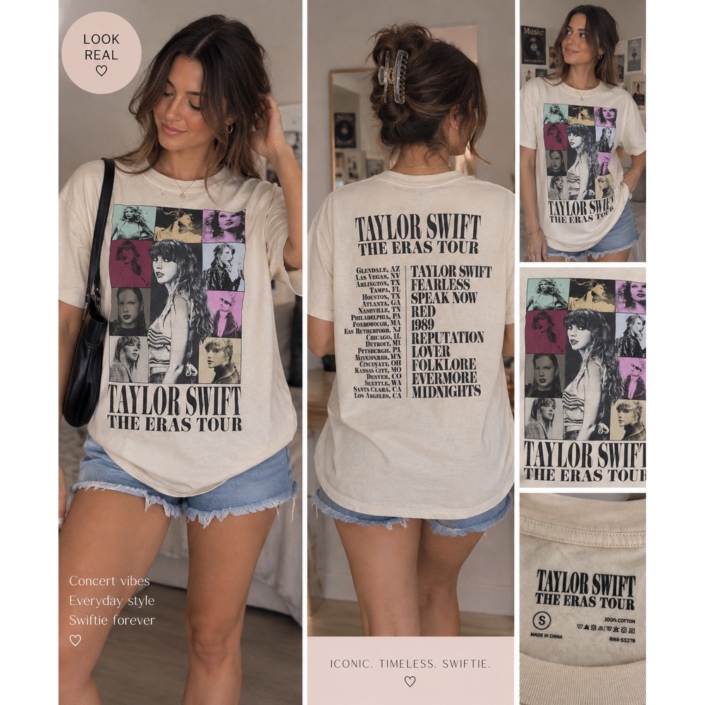 Taylor Swift The Eras Tour Concert Graphic T-Shirt Beige Small Official Merch